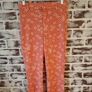 Zara Small Bellbottom Pants Orange Cream Flowers Check Pattern Hippie